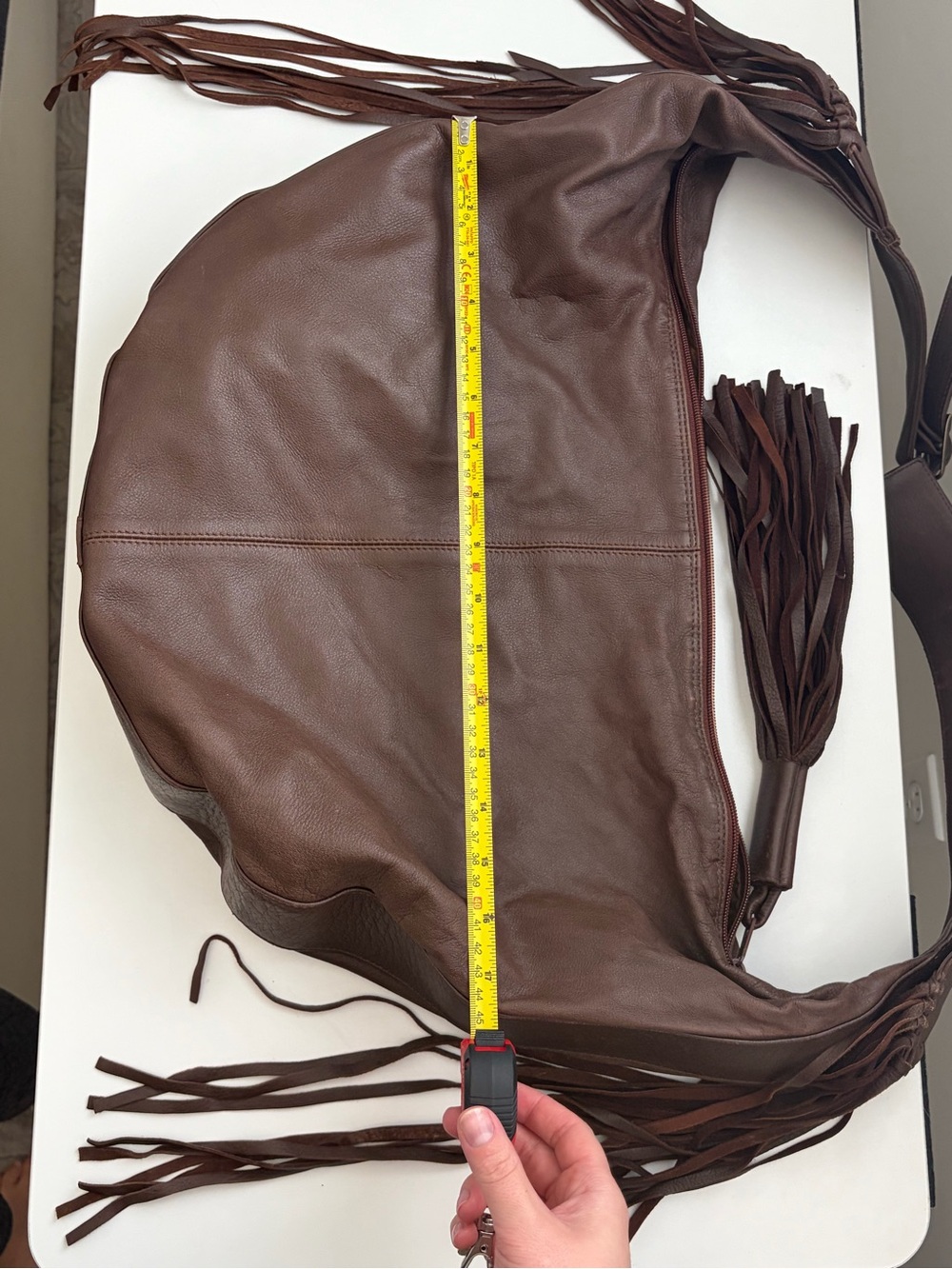 Brown Deerskin Leather Fringe Hobo Bag - Picture 8 of 11